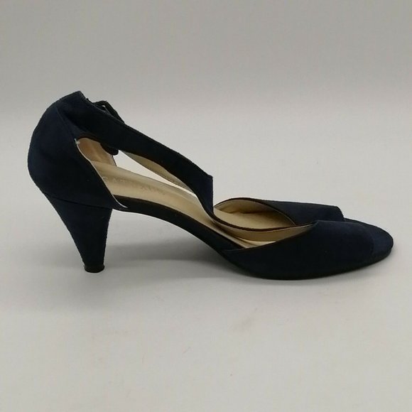 Gatuxus Womens Kitten Heel Peep Toe T-Strap‎ Pump Cushioned Navy Blue EUR 40 - Picture 2 of 9